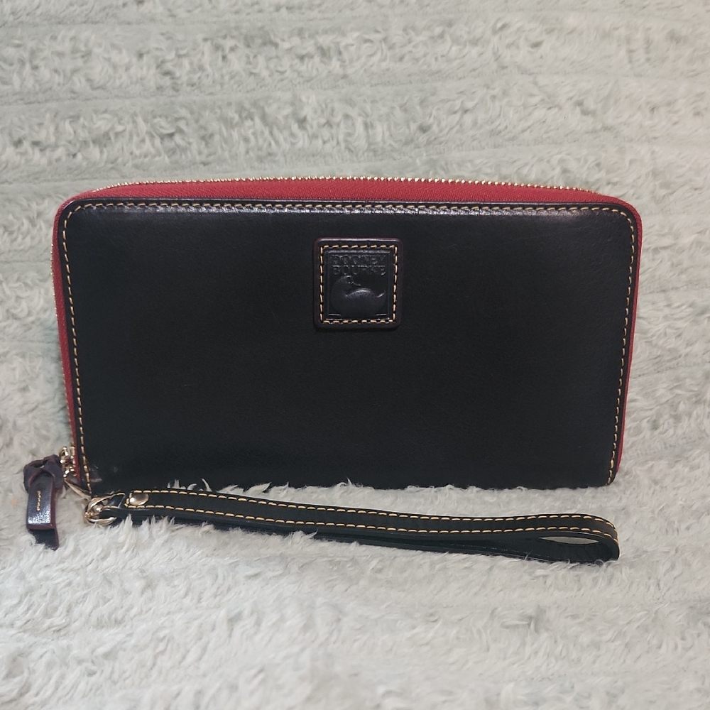 Dooney & Bourke Florentine Leather Black Wallet with Red Trim